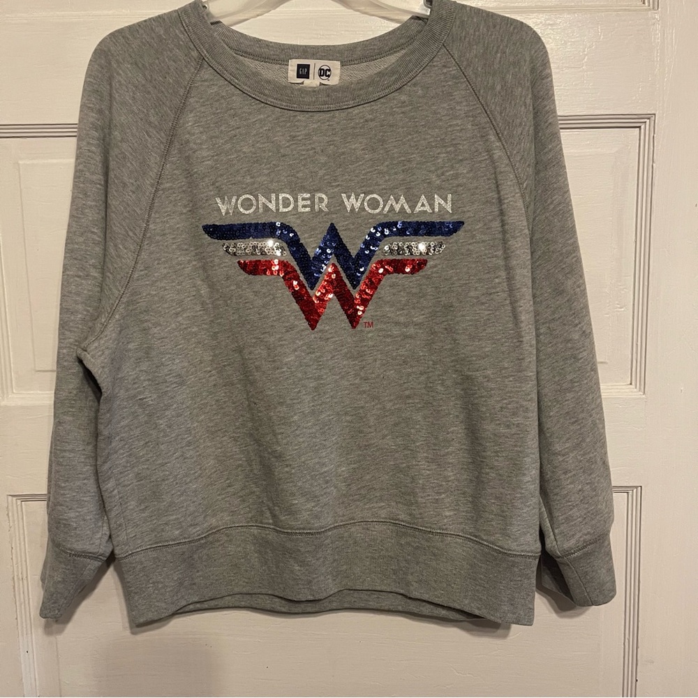 GAP Gray Wonder Woman Sequin Sweatshirt - Picture 2 of 4
